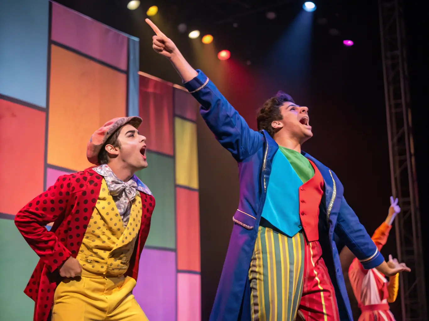 A dynamic image featuring performers on stage during a theatrical production, highlighting the energy and excitement of live performances and cultural events.