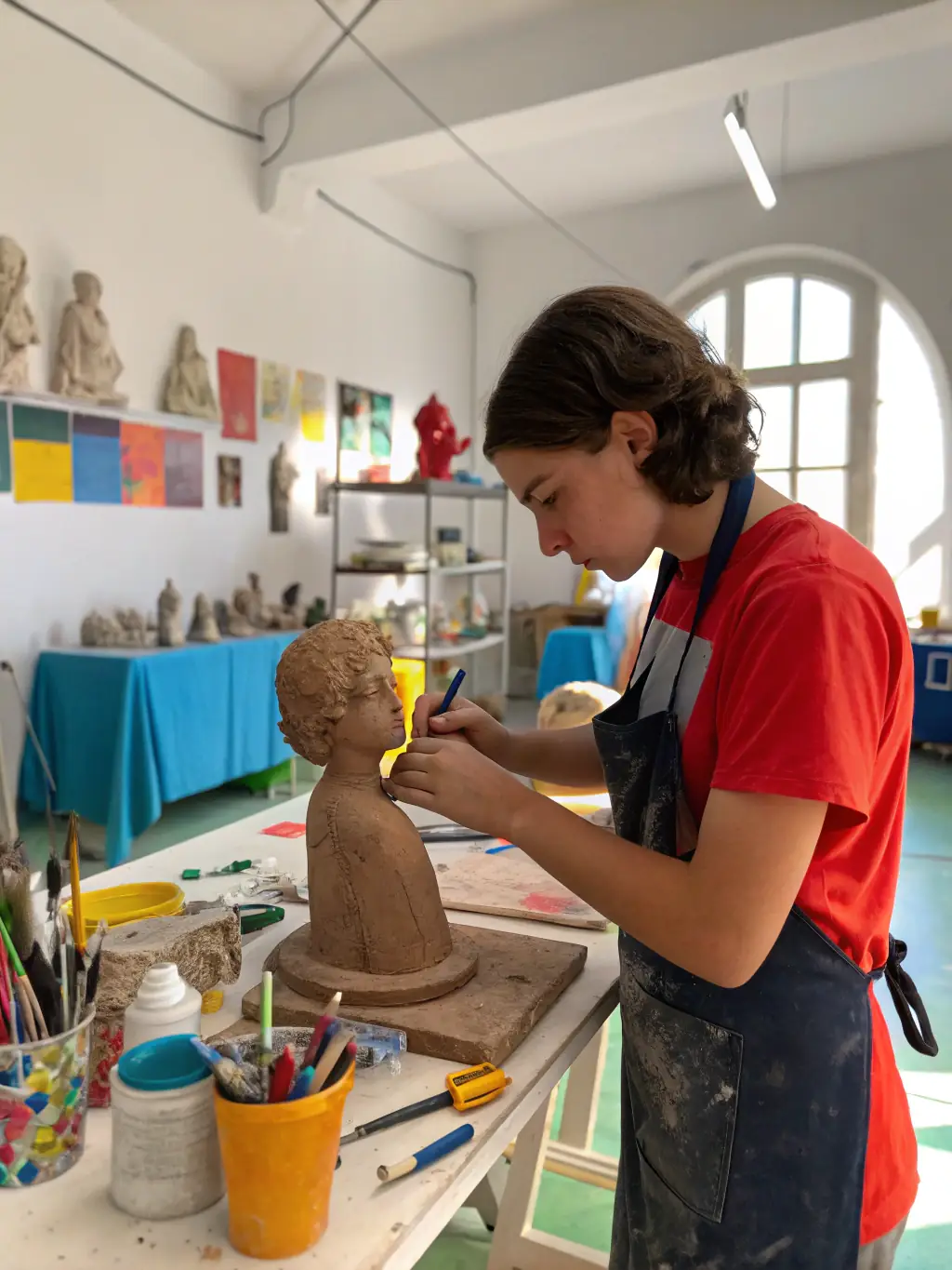 A close-up shot of a child's hands carefully crafting a sculpture, highlighting the hands-on learning and skill development opportunities offered by CENTRE DE LOISIRS.